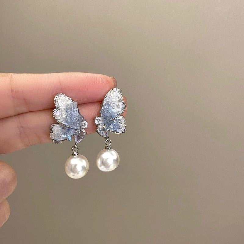 Pendientes de aleación de ala de mariposa de cristal al por mayor